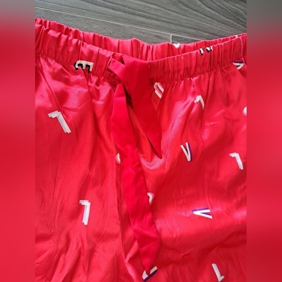 VICTORIA'S SECRET LOVE red silky polyester pj lounge pants pink trim XL - Picture 7 of 9
